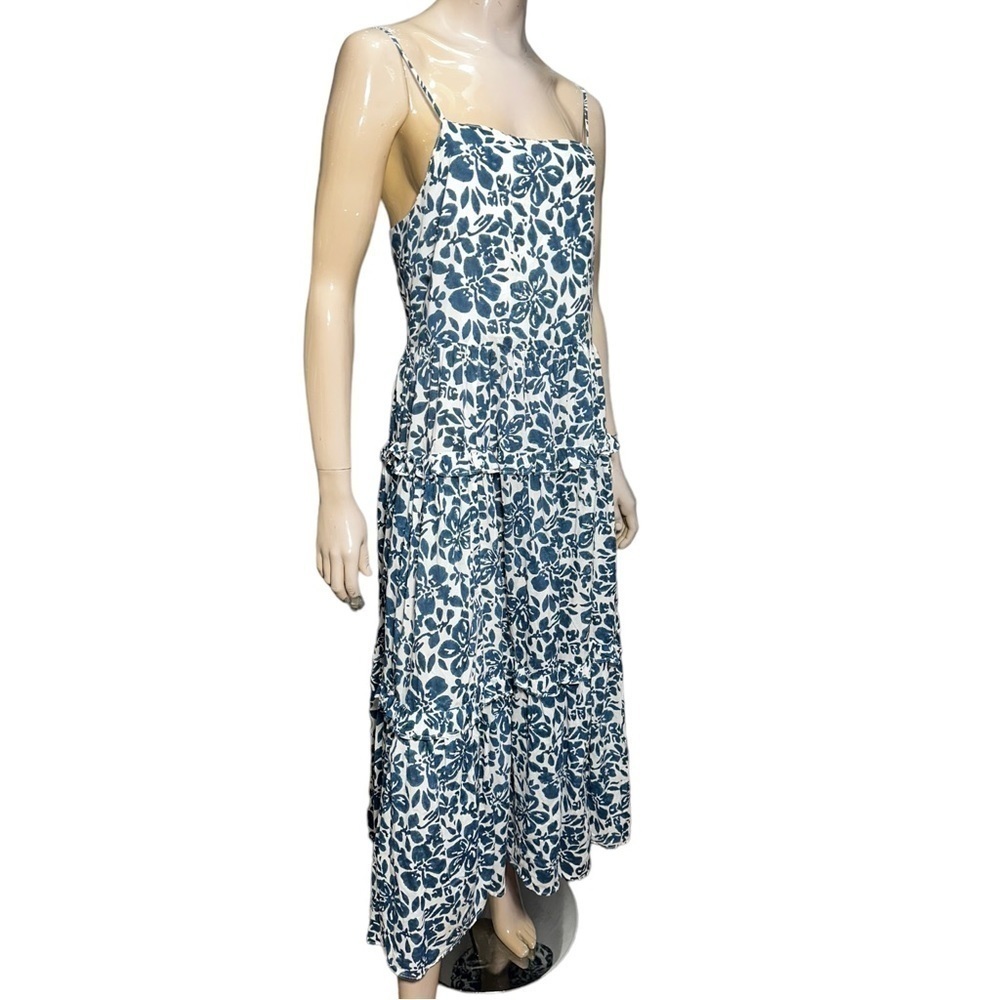 Cara Cara Women’s Size L Indigo Blue White Block Print Harbour Island Maxi Dress - Picture 2 of 9